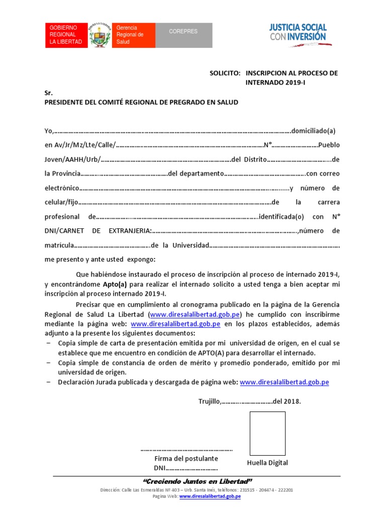 Modelo De Solicitud Internado Pdf