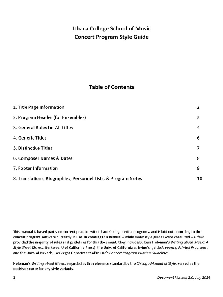 Program Style Guide | PDF | Opus Number | Music