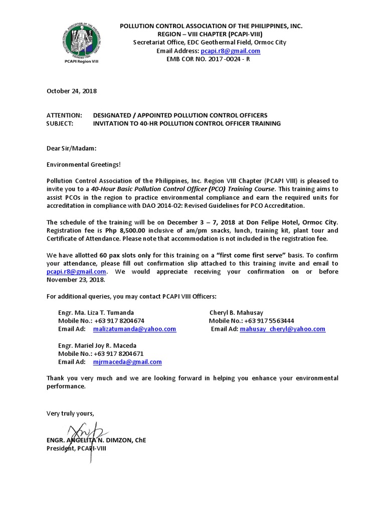 Invitation to PCO Training Course | PDF | Service Industries | Banking