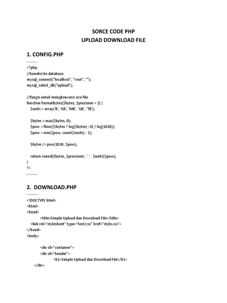 Sorce Code PHP Upload Download File 1. Config - PHP | PDF | Software ...