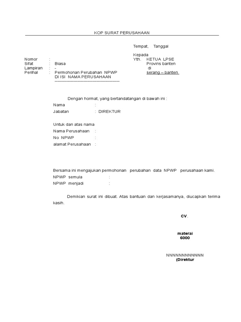 Surat Permohonan Permintaan Perubahan