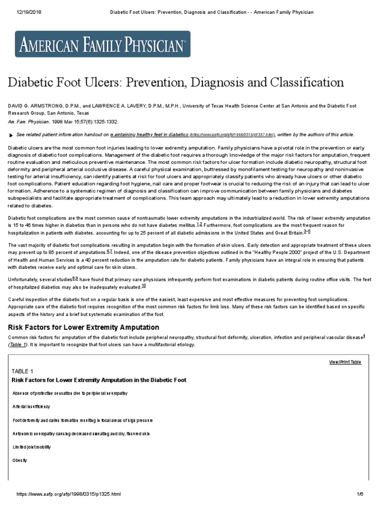 Diabetic Foot Ulcers - Prevention, Diagnosis and Classification ...
