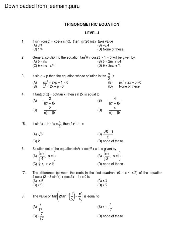 Trigonometric Eqn Jeemain Guru Special Functions Elementary Geometry