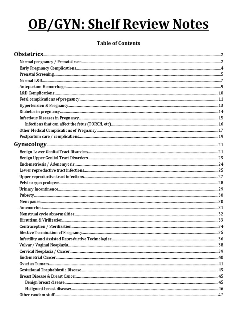 OB GYN Shelf Review Notes PDF | PDF