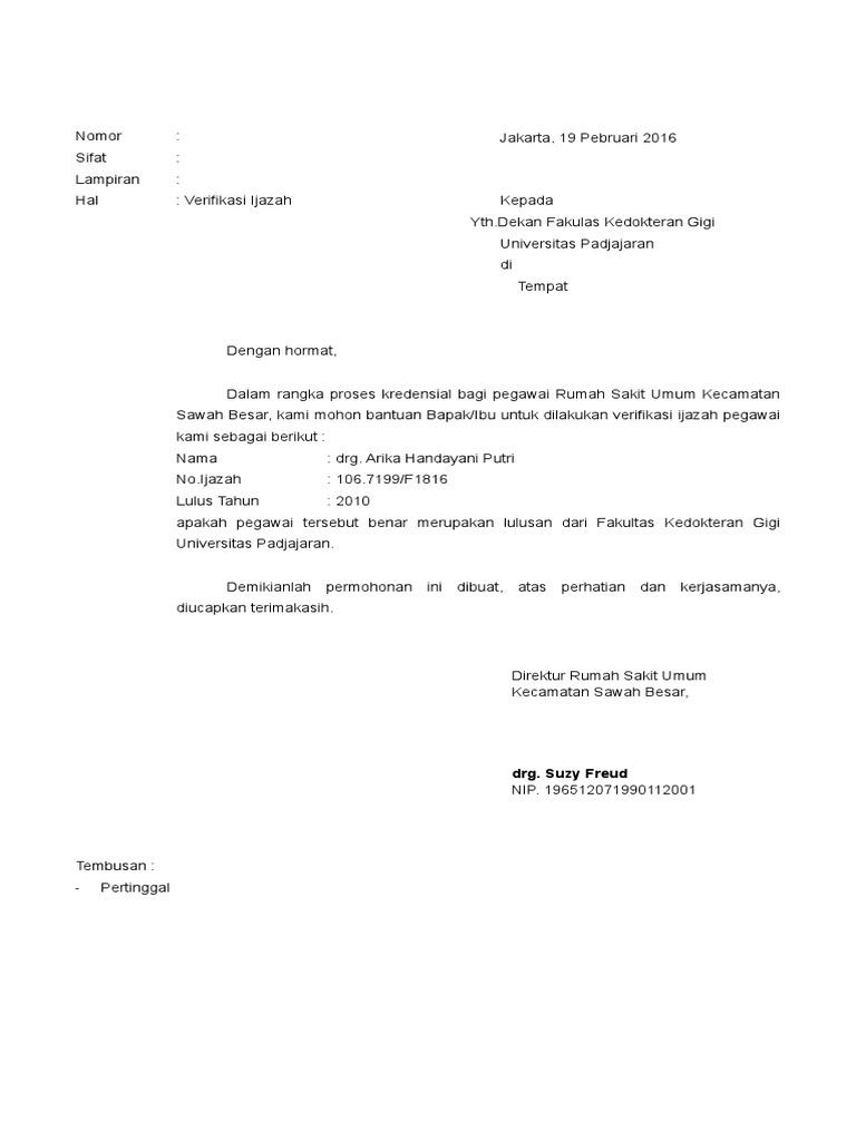 Contoh Surat Verifikasi Ijazah - Kumpulan Contoh Surat dan Soal Terlengkap