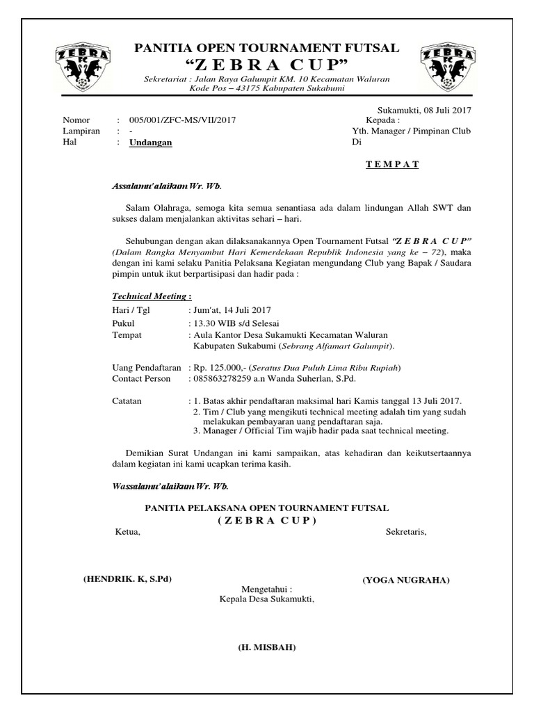 Surat Undangan Technical Meeting Futsal