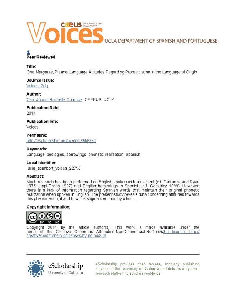 One Margarita, Please! Language Attitudes Regarding Pronunciation in The Language of Origin