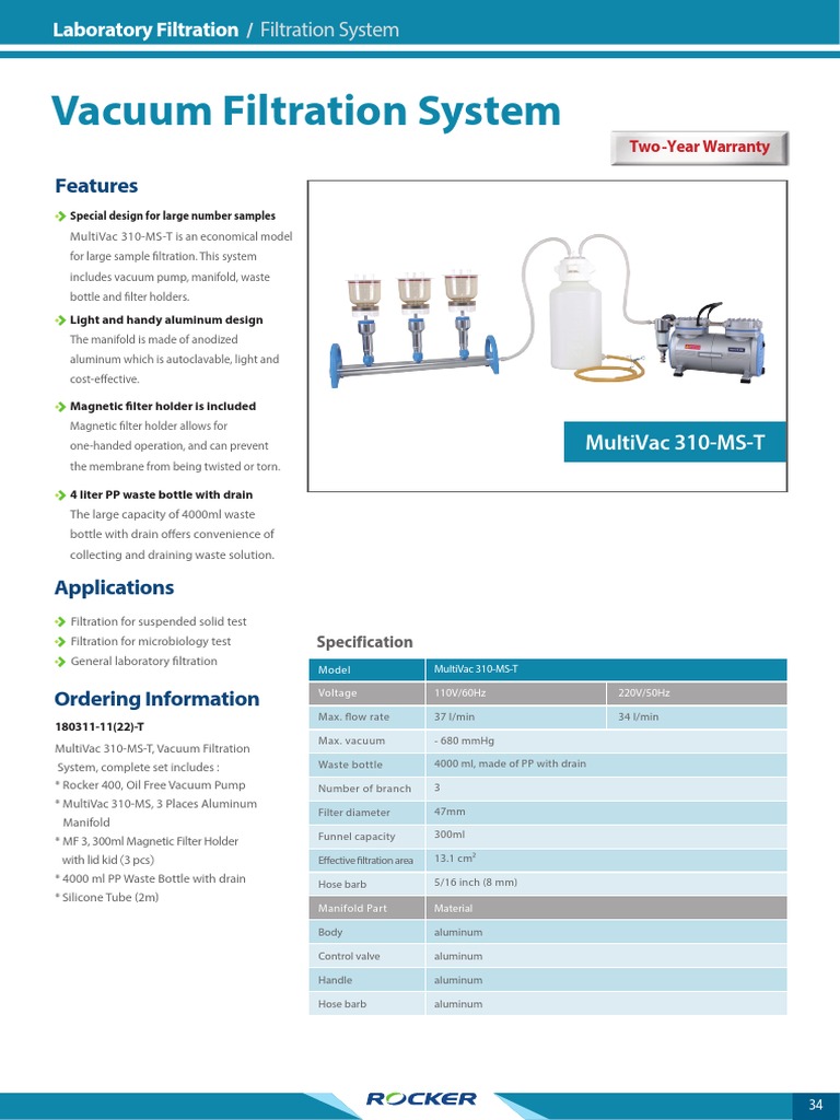 Rocker Scientific Laboratory Vacuum Filtration System MultiVac 310MST