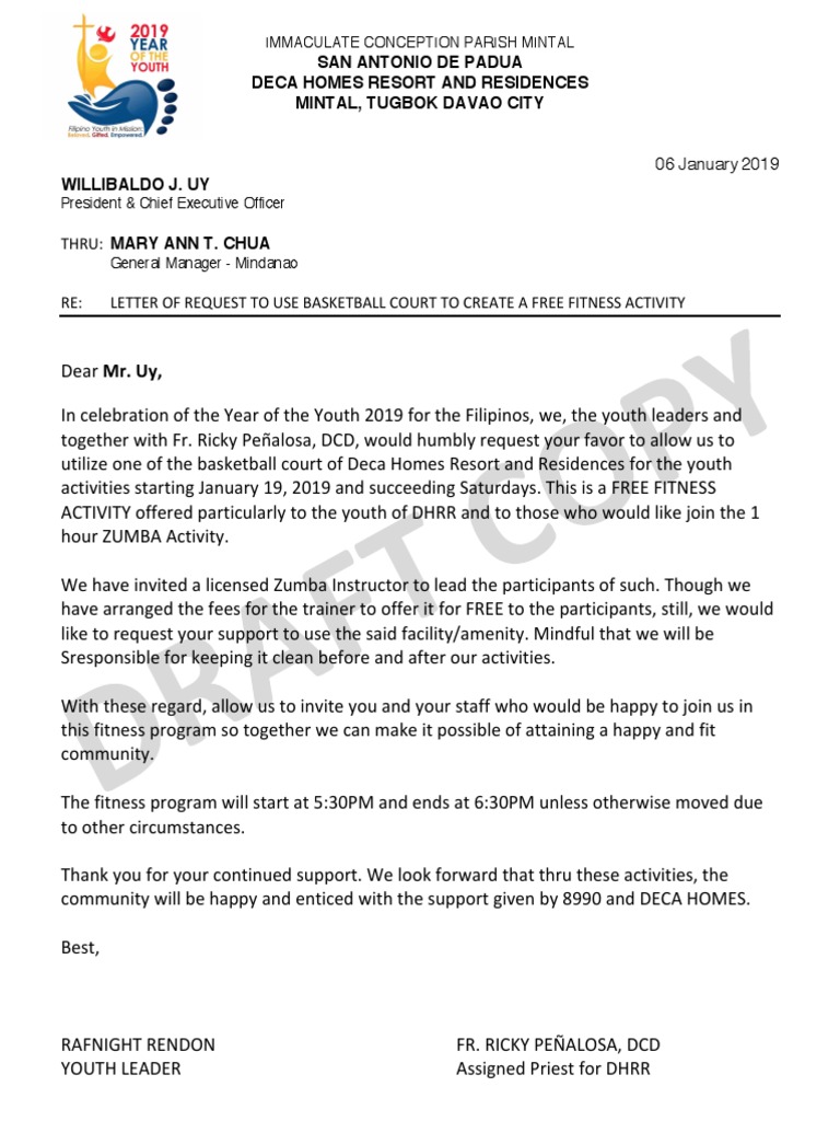 Zumba Draft Copy Letter