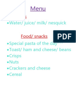 Drinks: Water/ Juice/ Milk/ Nesquick