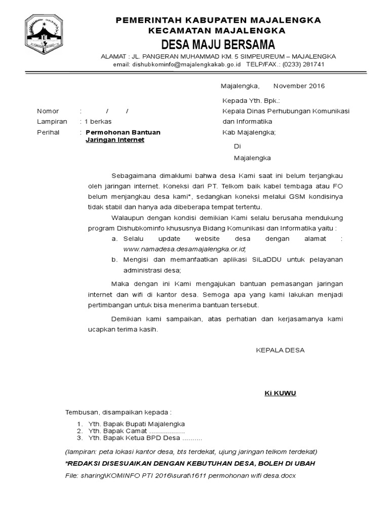 Contoh Surat Permohonan Wifi