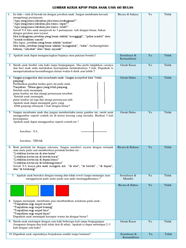 KPSP: Evaluasi Perkembangan Anak 60-72 Bulan | PDF