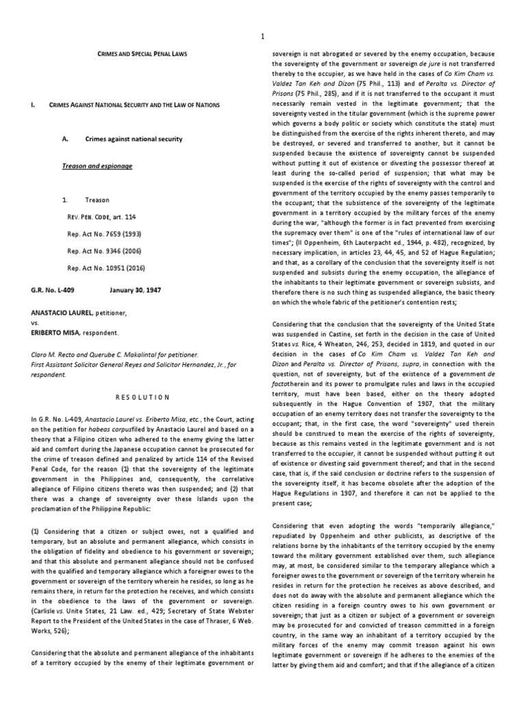 Crimes Against National Security Pdf Allegiance Sovereignty