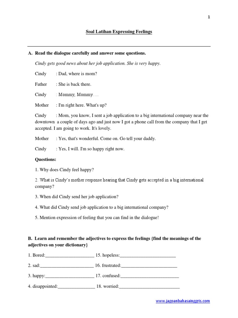 Soal Latihan Expressing Feelings