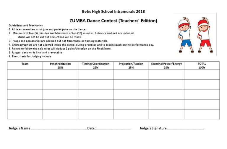 Criteria for Judging ZUMBA 2018 Sports Leisure