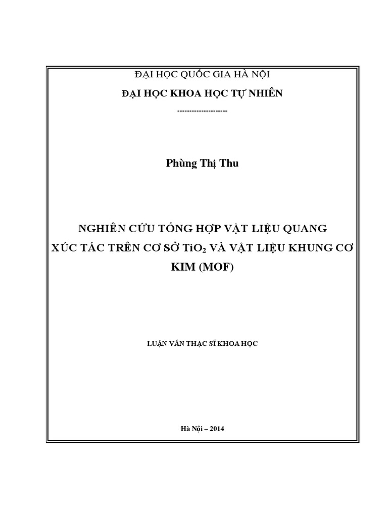 NGHIÊN CỨU TỔNG HỢP VẬT LIỆU QUANG XÚC TÁC TRÊN CƠ SỞ TiO2 VÀ VẬT LIỆU ...