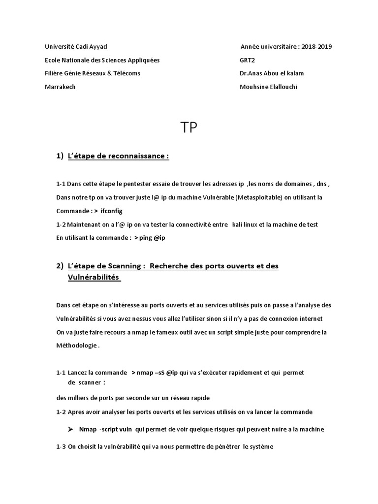 TP Metasploit | PDF | Vulnérabilité (Informatique) | Test d'intrusion