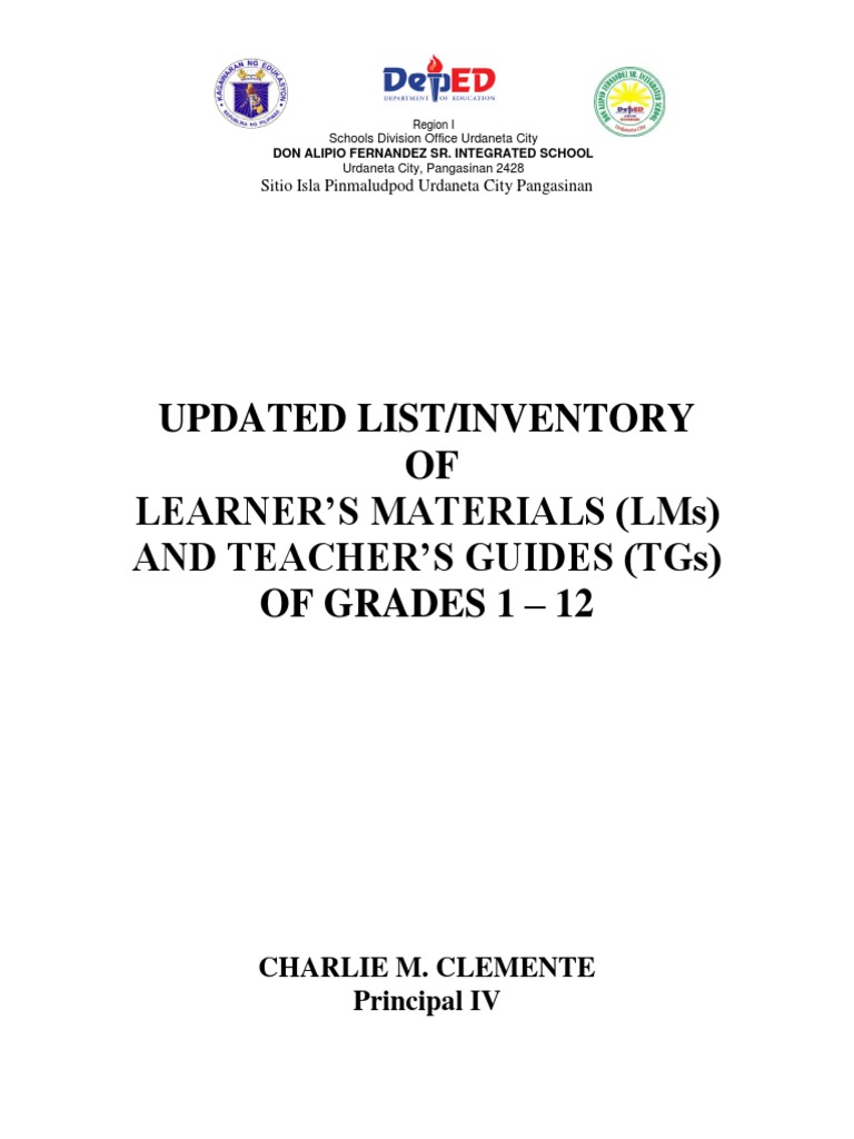Updated List/Inventory OF Learner'S Materials (LMS) and Teacher'S ...