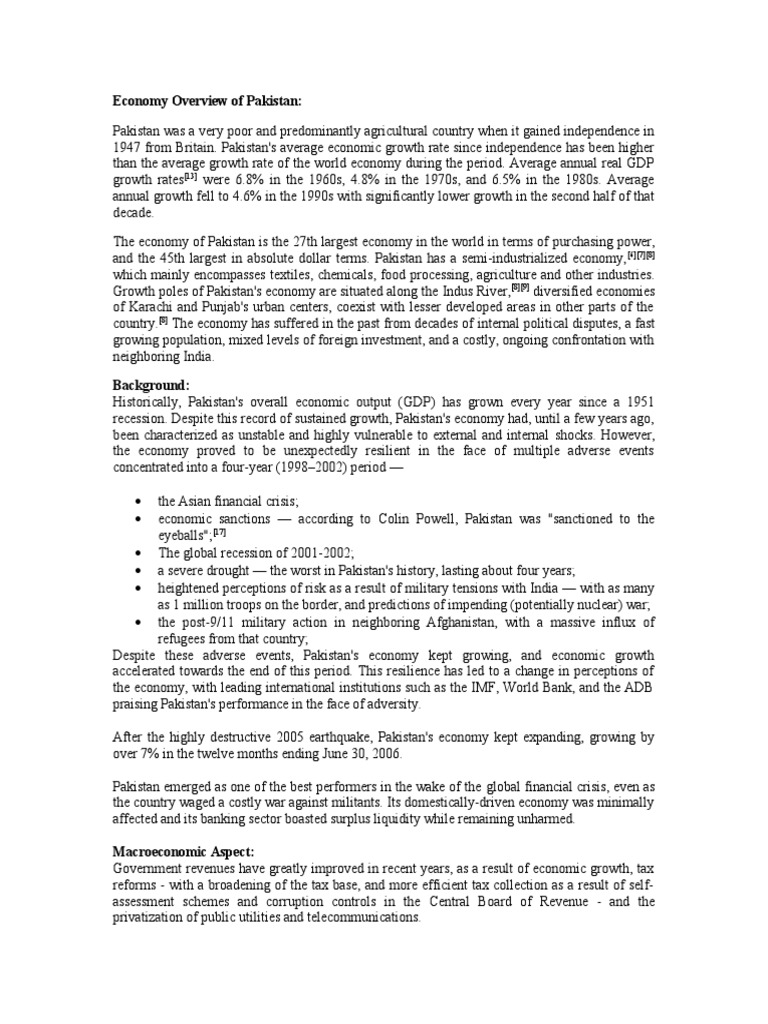 Pakistan Economy Overview 2025 | PDF | Pakistan | Economic Growth