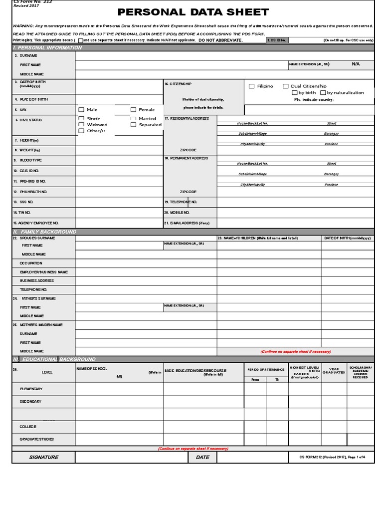 Personal Data Sheet (PDS) Guide | PDF | Crime & Violence | Crime Thriller