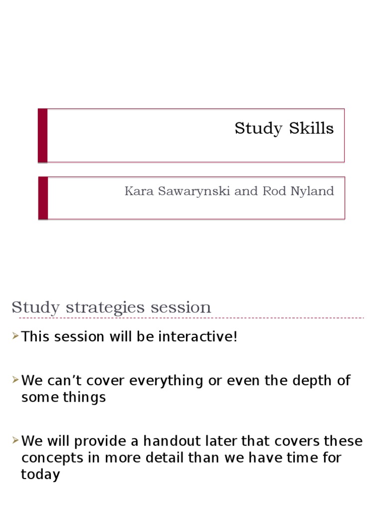 Effective Study Skills Workshop Guide | PDF | Study Skills | Cognitive ...