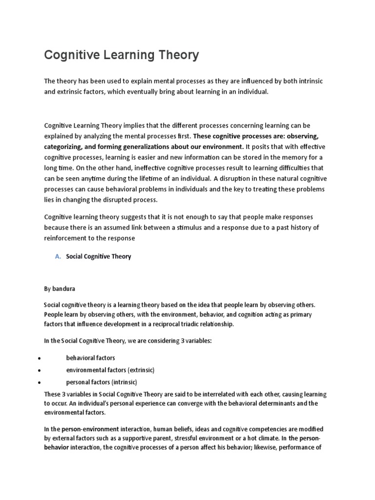 Understanding Cognitive Theories | PDF | Learning Theory (Education ...