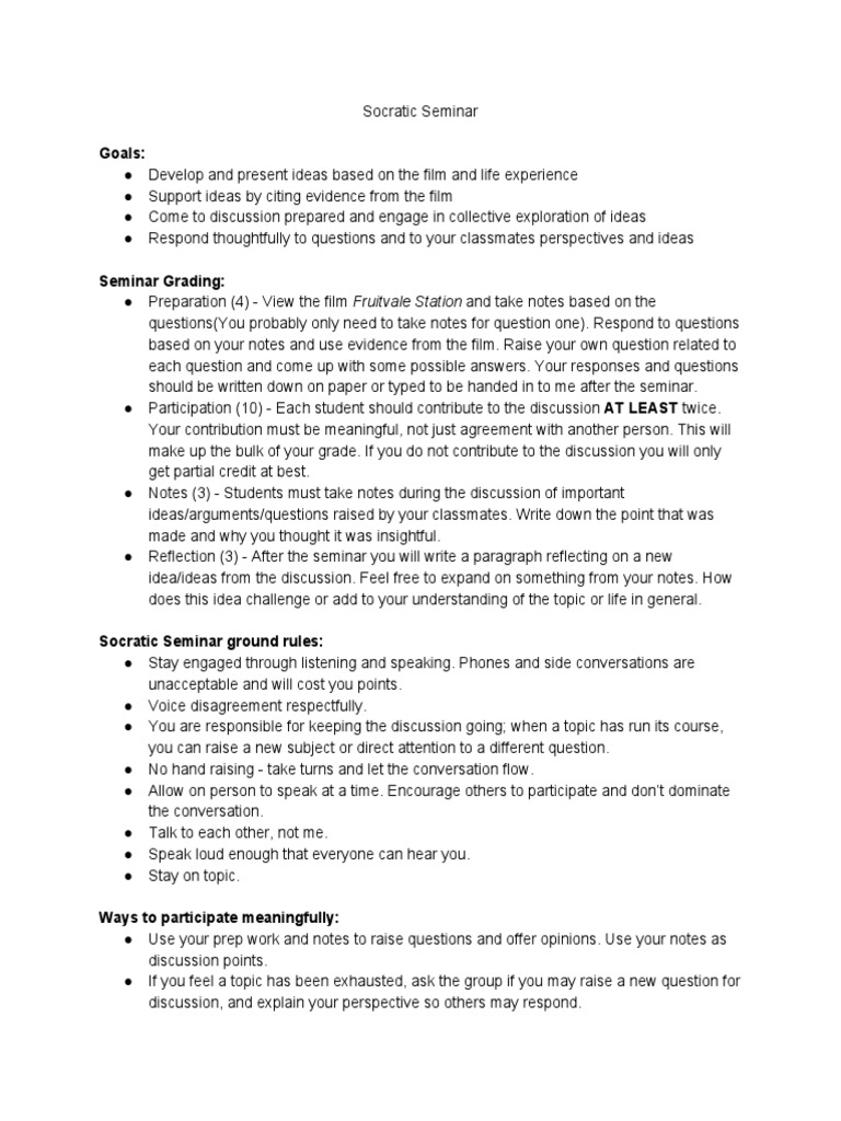 Fruitvale Station Socratic Seminar PDF Question Behavior Modification