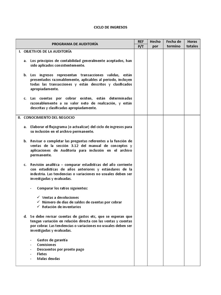 Auditoría del Ciclo de Ingresos | PDF | Auditoría | Contabilidad