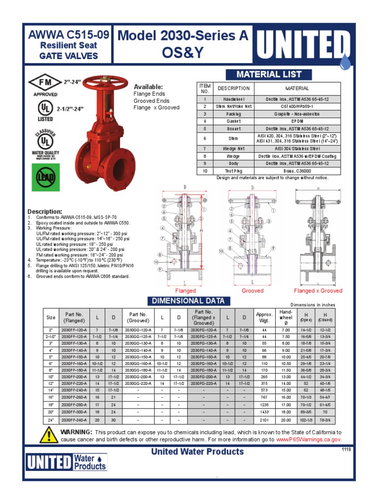 UL FM OS&Y Gate Valves, AWWA C515 Water Works Fire Protection