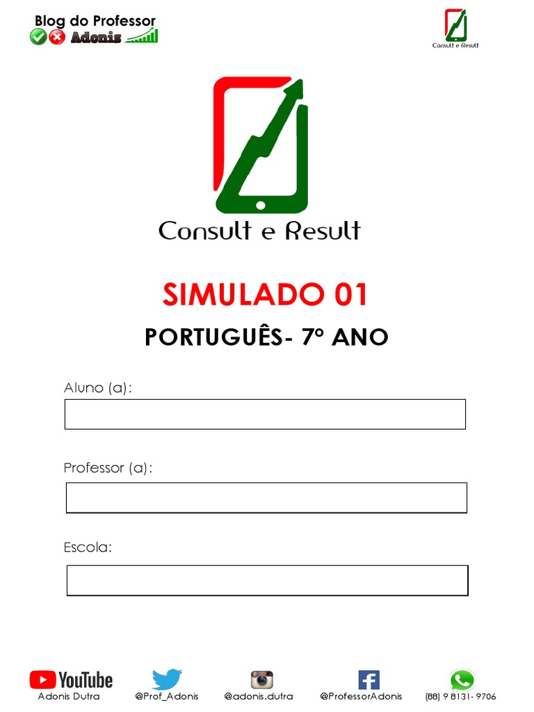 Simulado De Português 7º Ano Com Gabarito Pdf Salomão Tempo