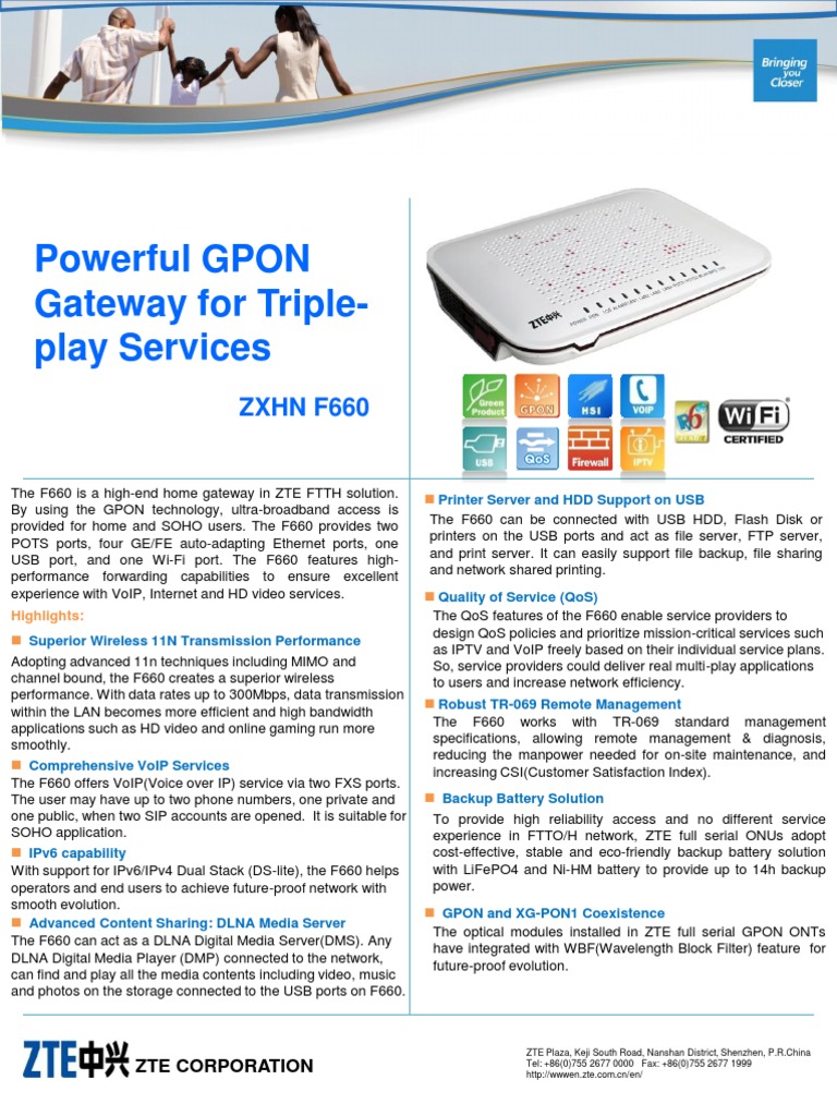 ZXHN F660 GPON Gateway for Triple-Play | PDF | Voice Over Ip