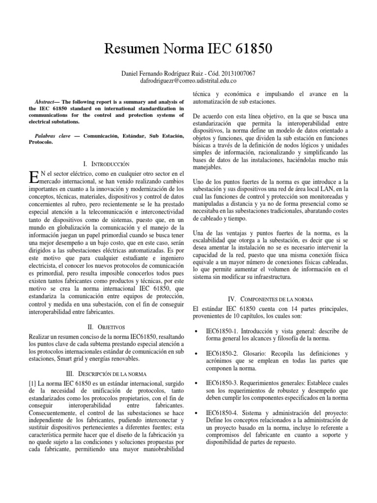 Resumen de la norma IEC 61850 | PDF | Red de computadoras | Subestacion ...