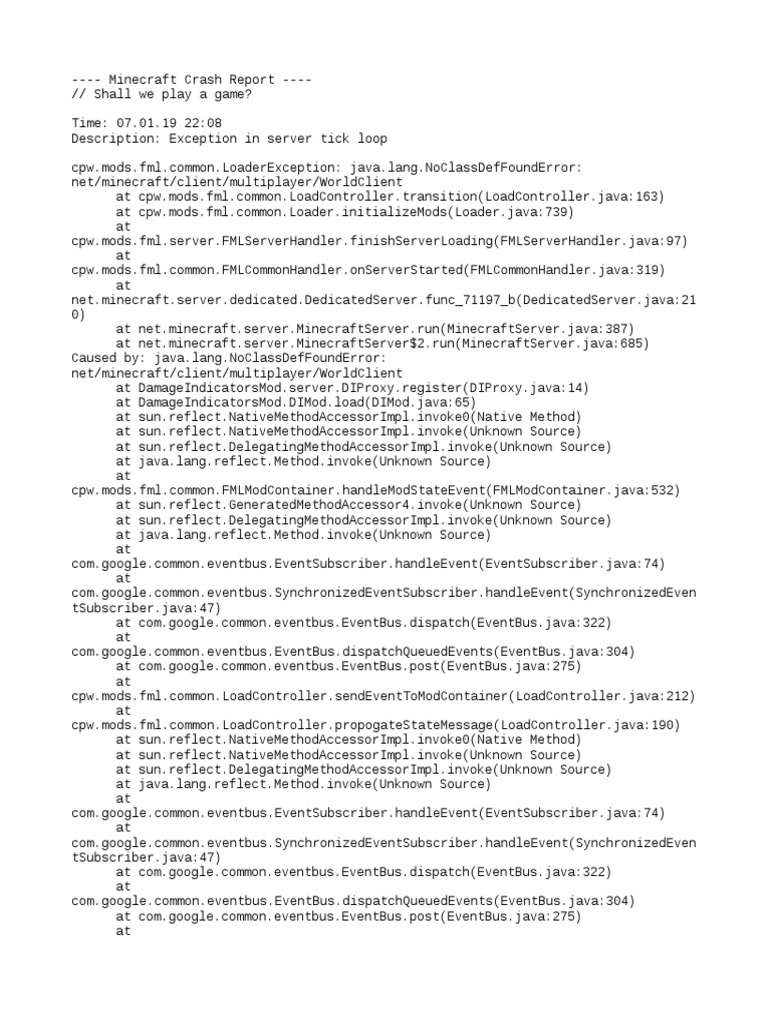 Crash 19 01 07 22 08 25 Server Java Programming Language Computer Programming