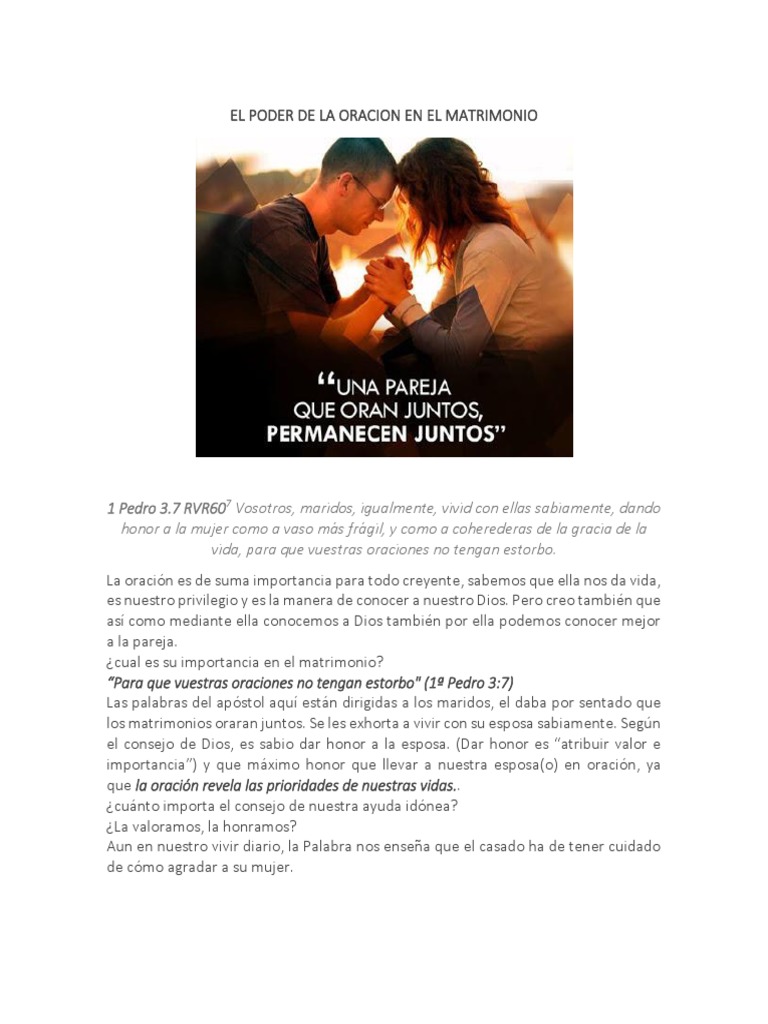 El Poder de la Oración en el Matrimonio | PDF | Oración | Creencia ...