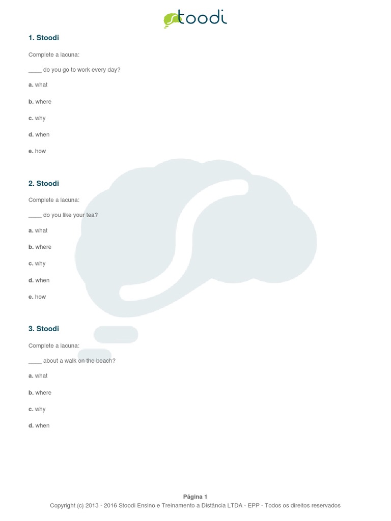 Exercícios de Interrogative | PDF | Translations | Human Communication