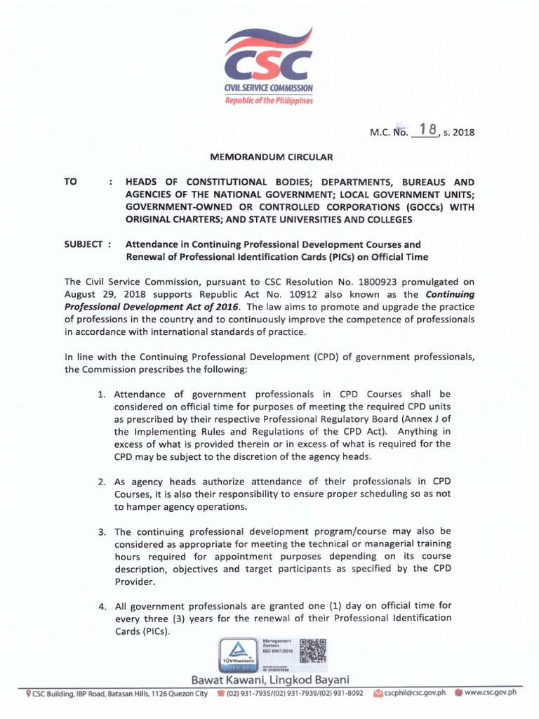 CSC MC No. 18, S. 2018 PDF