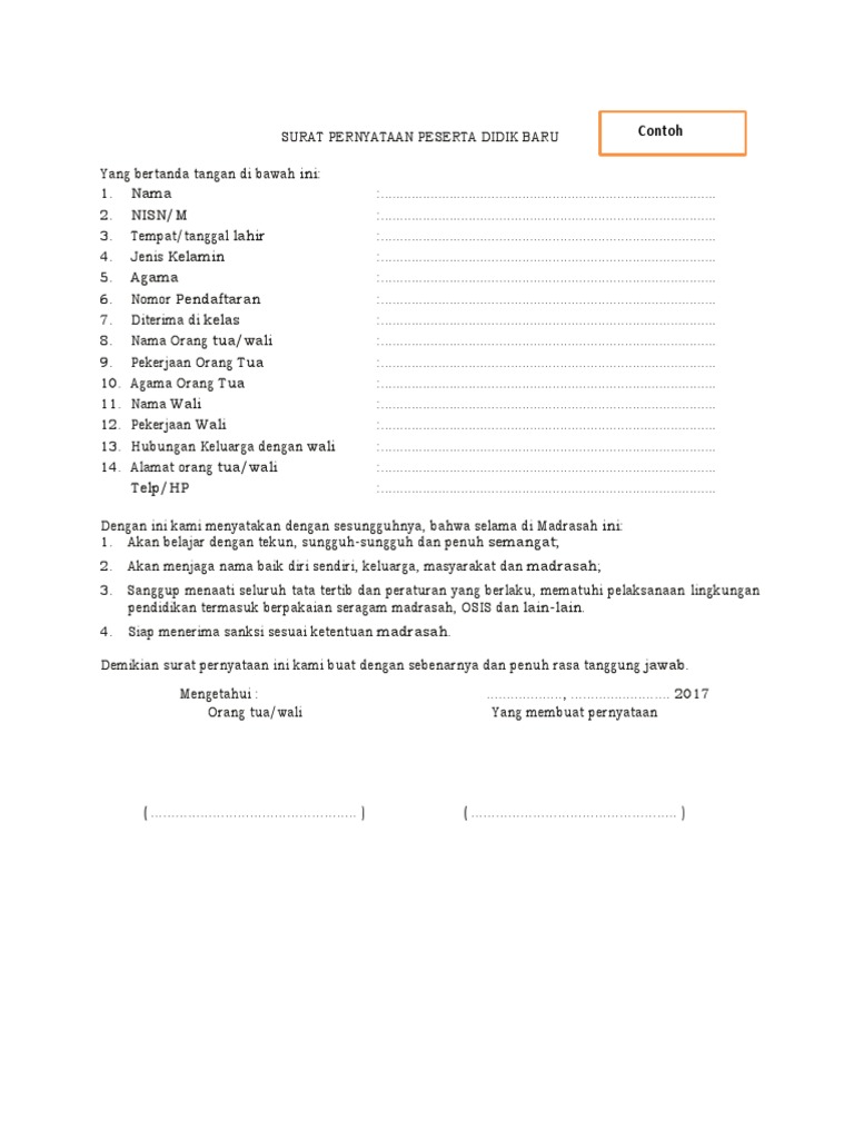 Contoh Surat Pernyataan Orang Tua - Simak Gambar Berikut
