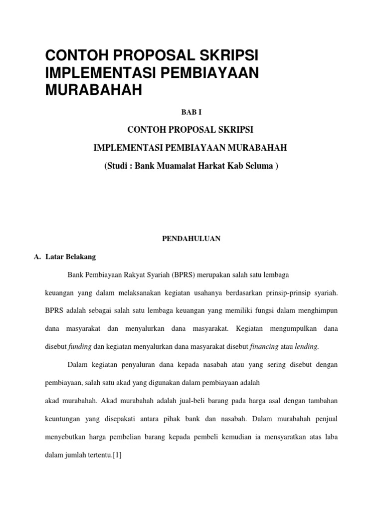 Contoh Proposal Skripsi Implementasi Pembiayaan Murabahah