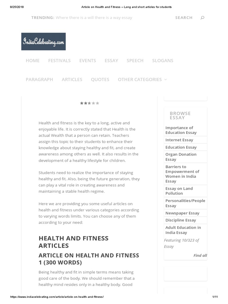 Article On Health and Fitness: Home Festivals Events Essay Speech ...