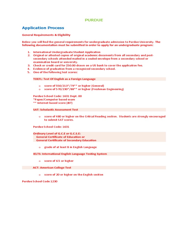 Application Process: Purdue | PDF | Test (Assessment) | Sat