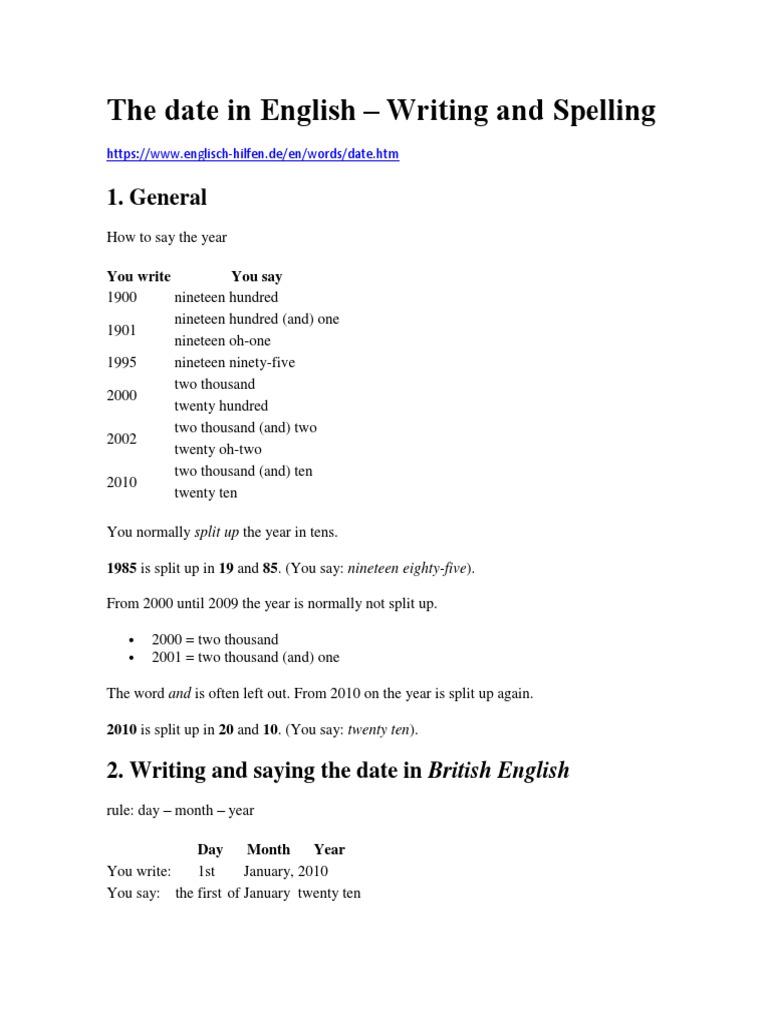 The Date in English - Writing and Spelling: 1. General | PDF | Anno Domini  | Common Era