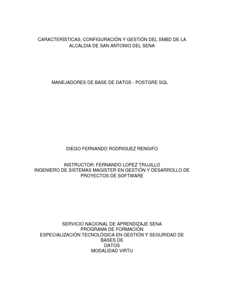 Caracteristicas Configuracion Y Gestion Del Smbd Pdf Pdf Sql