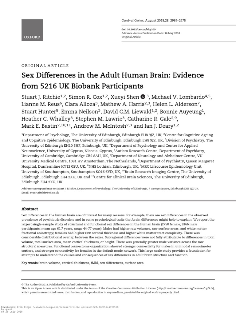 Sex Differences in The Adult Human Brain | PDF | Sex Differences In ...