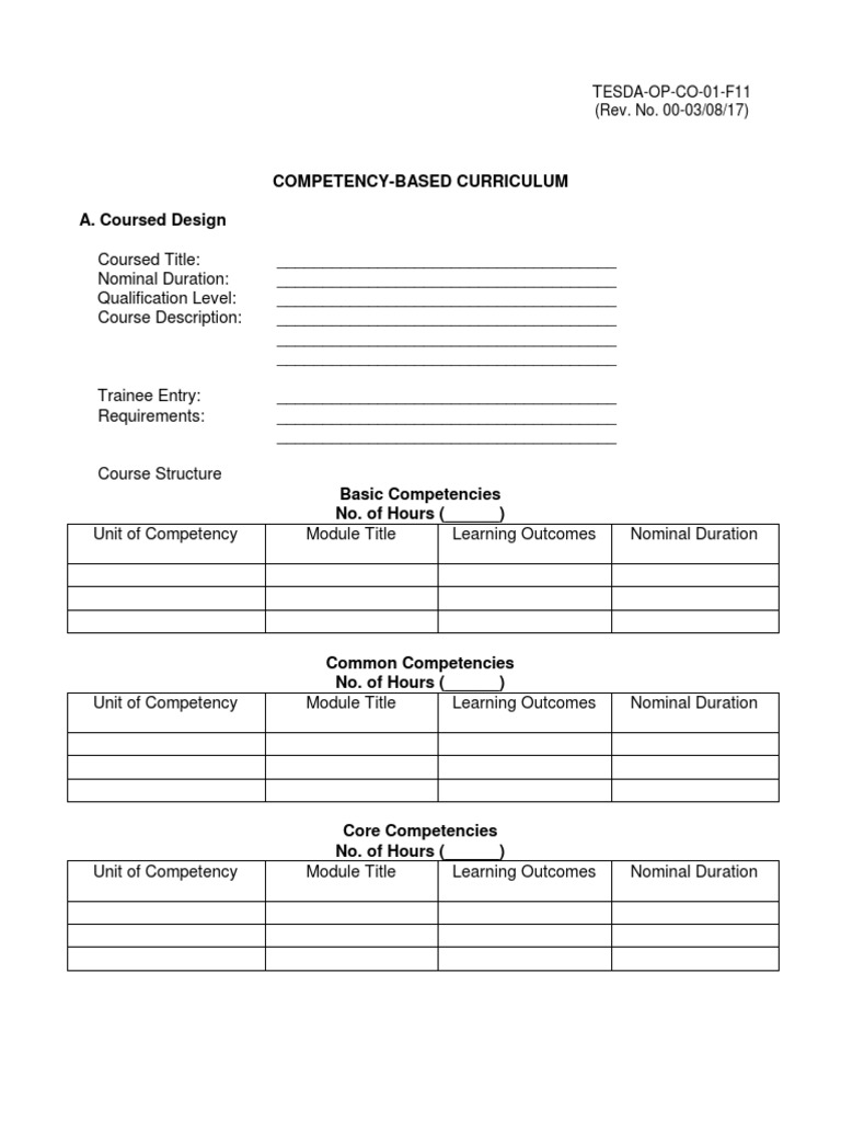 TESDA OP CO 01 FO11 Competency Based Curriculum | PDF | Curriculum ...