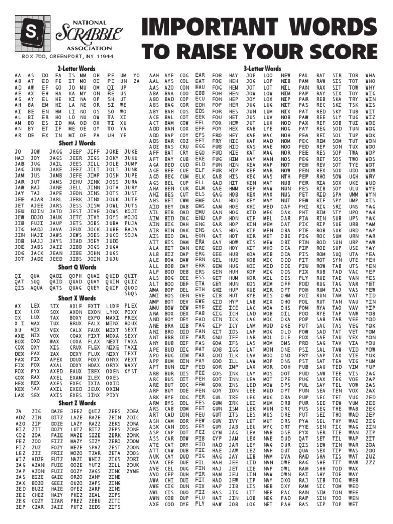 Scrabble Word List: High-Scoring Short Words | PDF