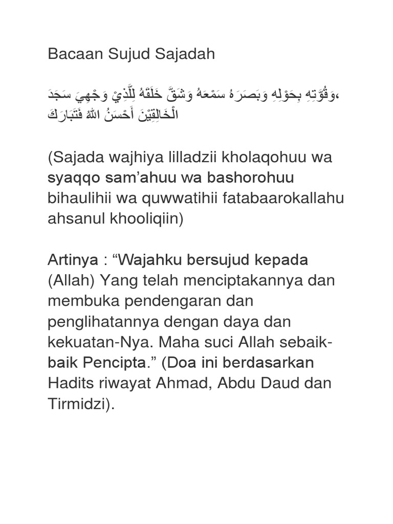 Bacaan Sujud Sajadah Ringkas