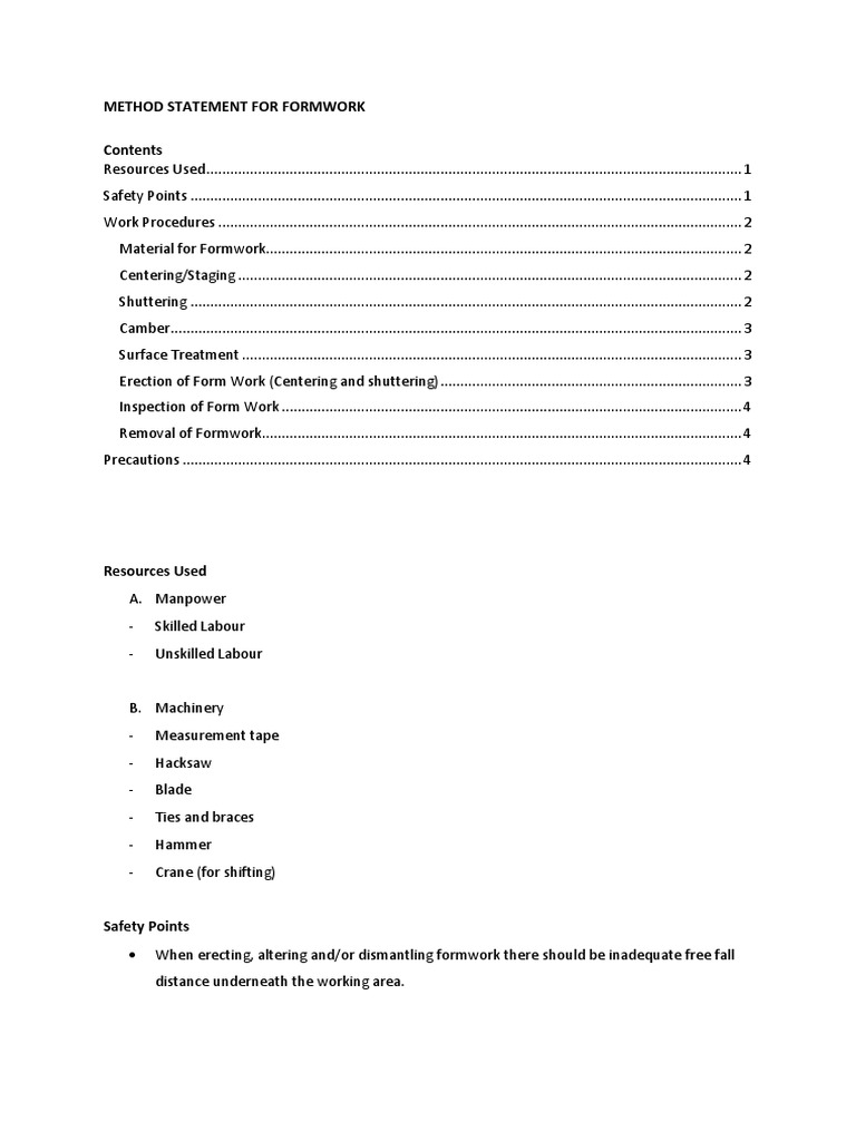 Method Statement For Formwork | Download Free PDF | Beam (Structure ...