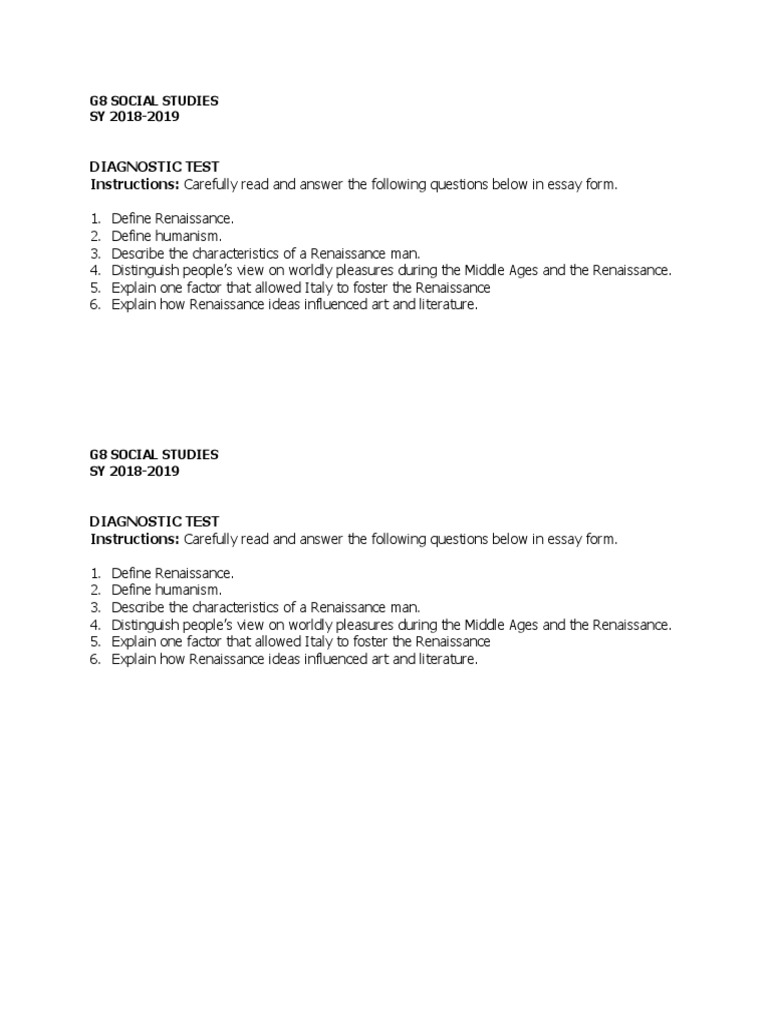 Diagnostic Test Instructions Carefully Read and Answer The Following