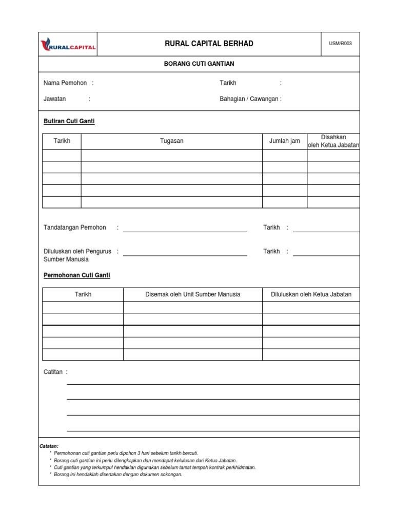 Contoh Borang Cuti Gantian  PDF