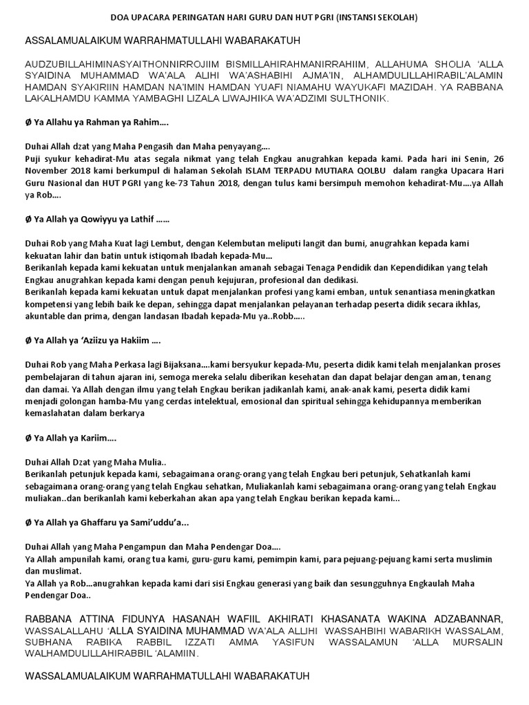 Teks Doa Upacara Hari Guru Nasional Berbagai Teks Penting